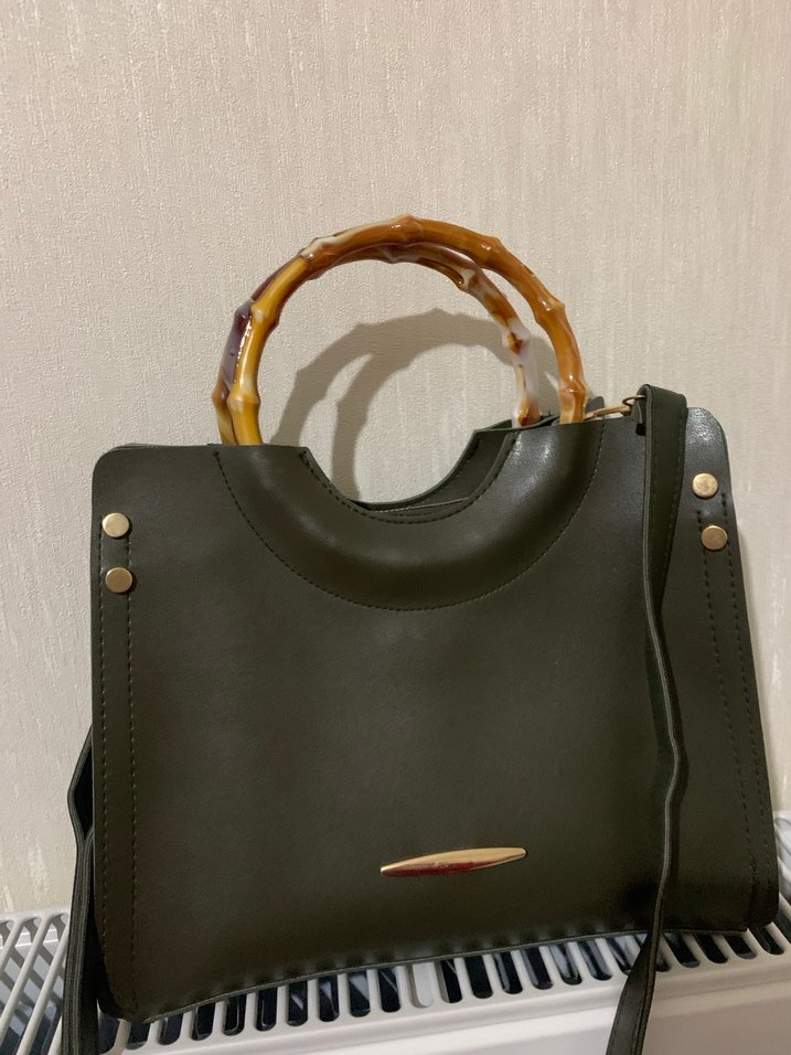 Haki Deri Kadın El Çantası - Bohem Stil - Görsel 3