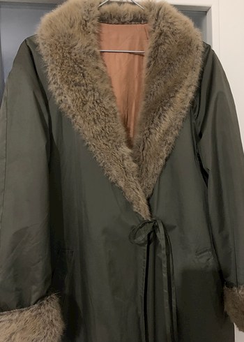 Kahverengi Peluş Detaylı Uzun Kadın Kaban - Görsel 5