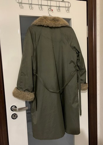 Kahverengi Peluş Detaylı Uzun Kadın Kaban - Görsel 9