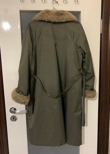 Kahverengi Peluş Detaylı Uzun Kadın Kaban - Görsel 6