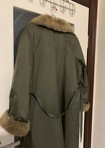 Kahverengi Peluş Detaylı Uzun Kadın Kaban - Görsel 7