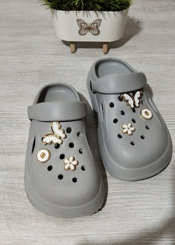 Crocs Gri Toka Detaylı Çocuk cros Terlik