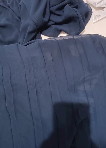 xl Beden Lacivert Uzun Fırfırlı Tesettür Elbise