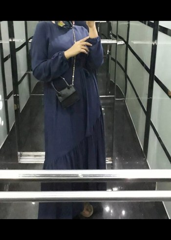 Uzun Kollu Mavi Salaş Uzun Elbise özel dikim - Görsel 2