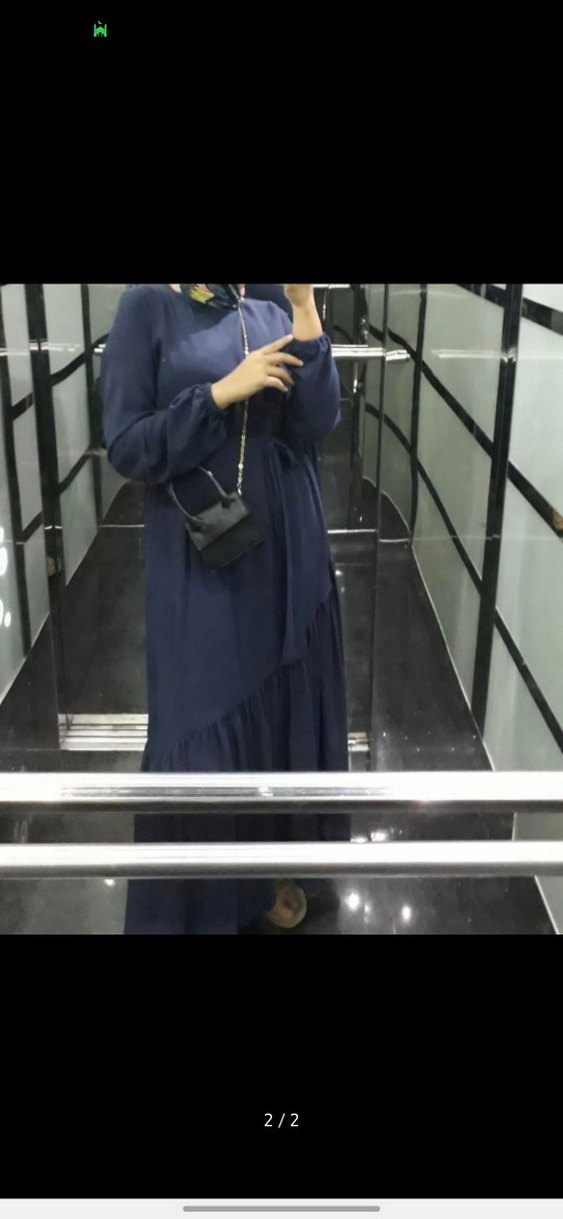 Uzun Kollu Mavi Salaş Uzun Elbise özel dikim - Görsel 2