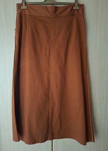 Kadın Kahverengi Uzun Keten Etek Özel dikim - Görsel 3