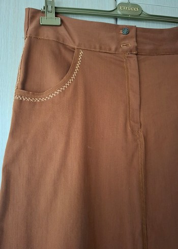Kadın Kahverengi Uzun Keten Etek Özel dikim - Görsel 2