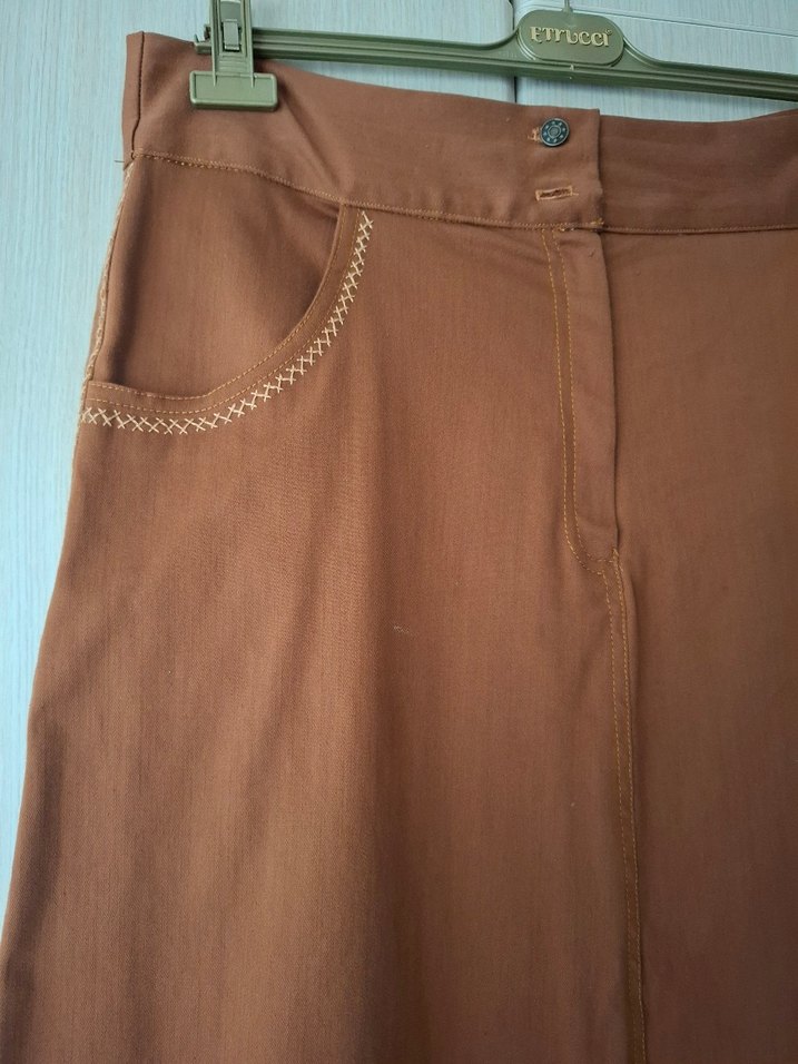 Kadın Kahverengi Uzun Keten Etek Özel dikim - Görsel 2