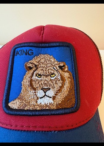 Kırmızı Lacivert Aslan Nakışlı Erkek Şapka - Görsel 2