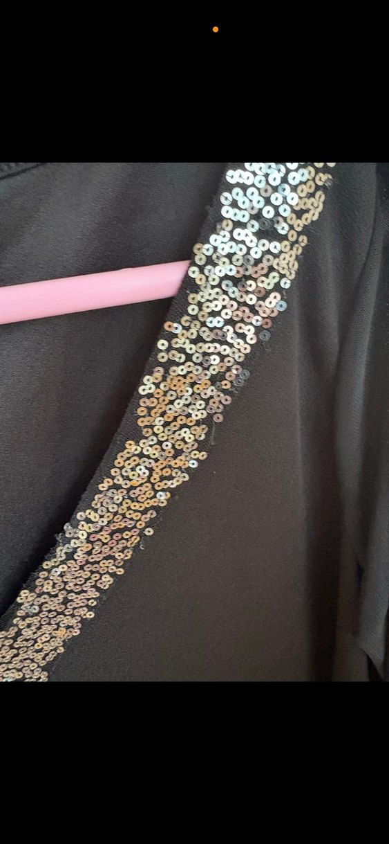 Siyah Payetli V Yakalı Uzun Kollu Elbise - Görsel 3