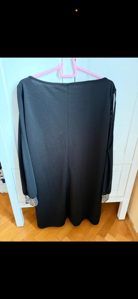 Siyah Payetli V Yakalı Uzun Kollu Elbise - Görsel 5