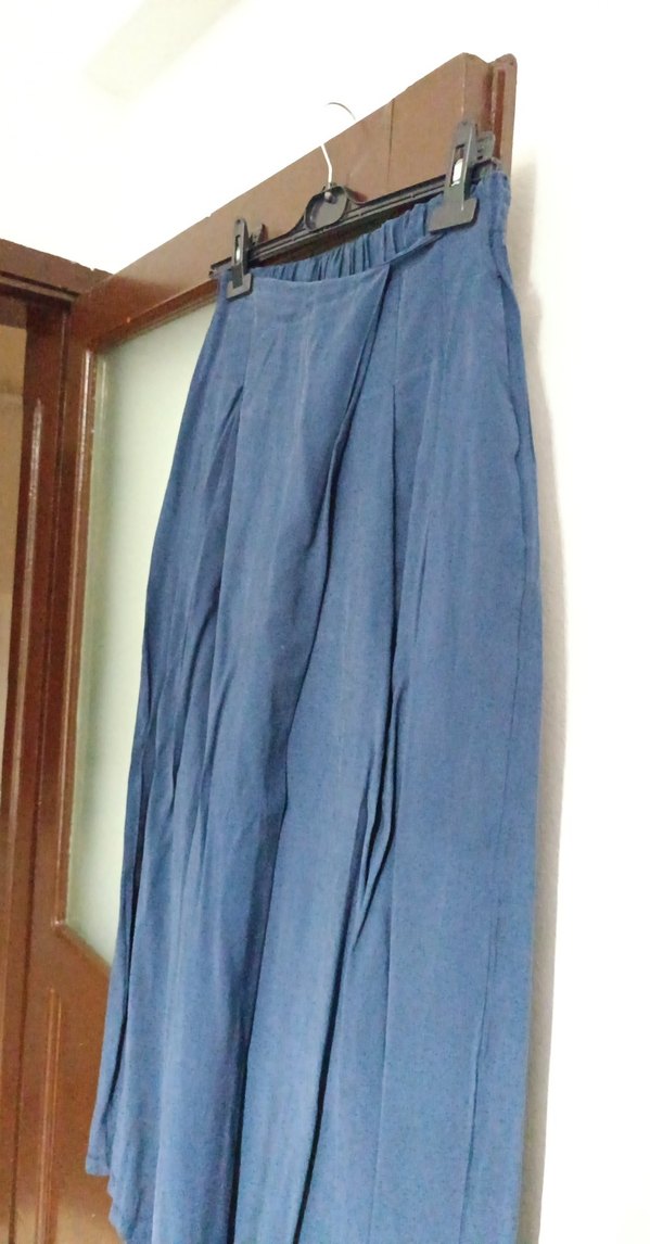 Mavi Geniş Paça Keten Pantolon — görsel 3/5