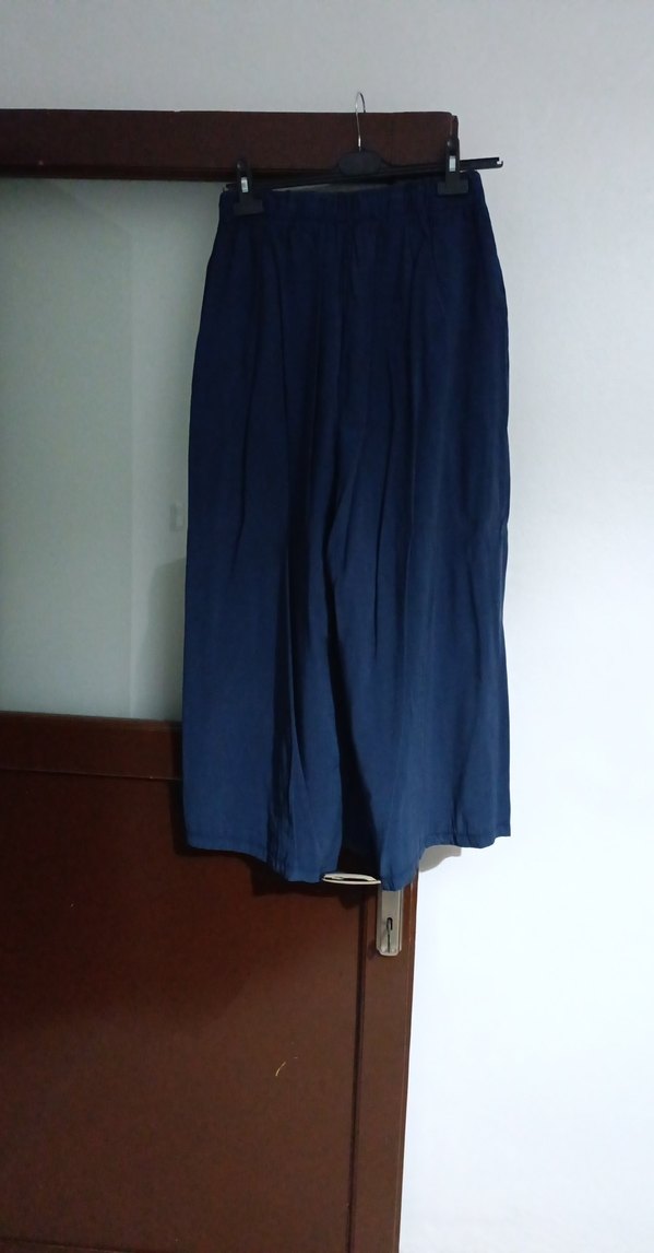 Mavi Geniş Paça Keten Pantolon — görsel 4/5