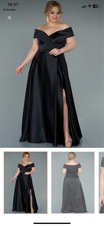 Kayık yaka siyah saten abiye elbise