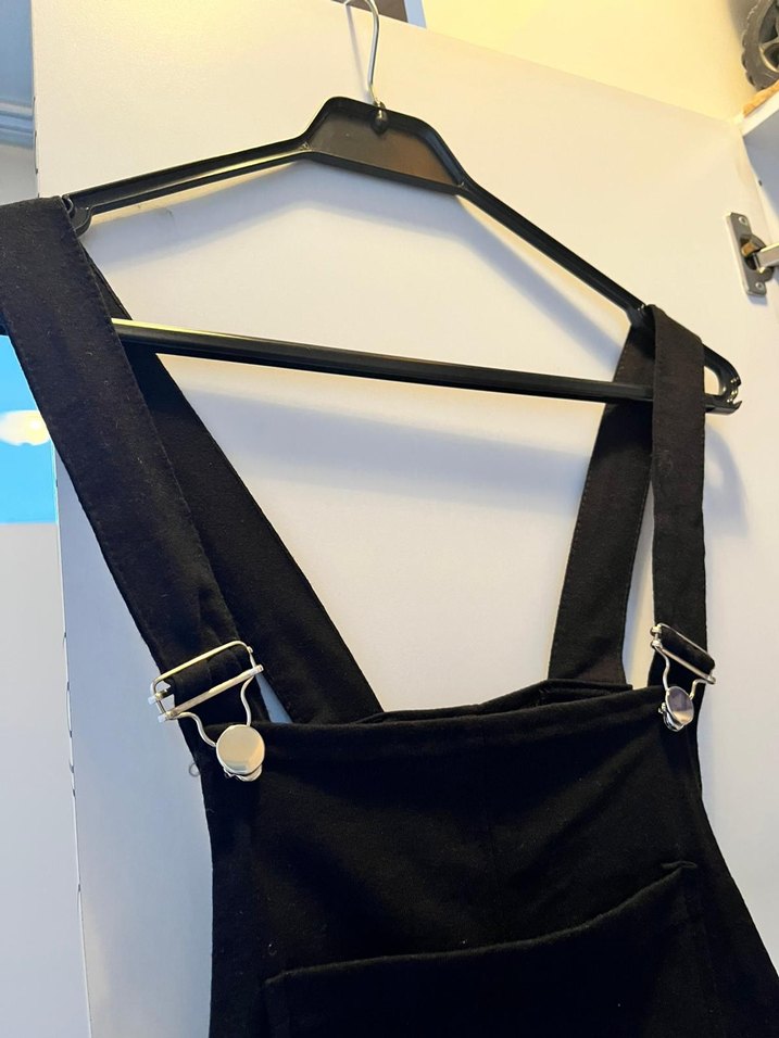 Kadın Siyah Midi Askılı Tulum - Görsel 2