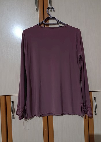 Diğer Dantel Detaylı Uzun Kollu Gül kurusu Bluz