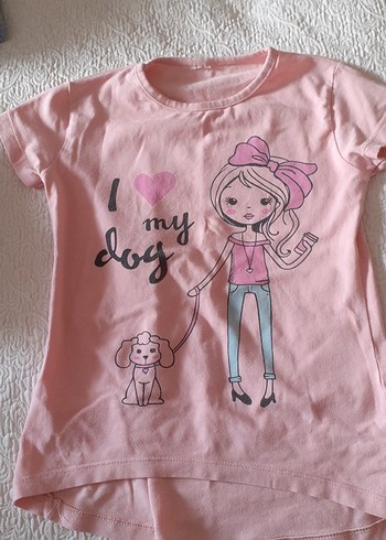 Kız Çocuk Pembe Baskılı Kısa Kollu Tişört