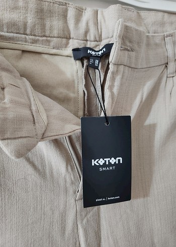 Koton KOTON Bej Kemerli Erkek Keten Pantolon