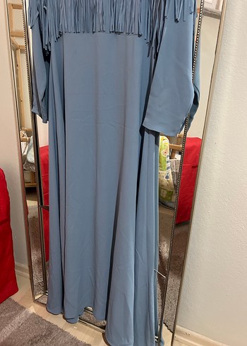 Uzun Kol mavi Bohem Nakışlı Elbise - Görsel 2