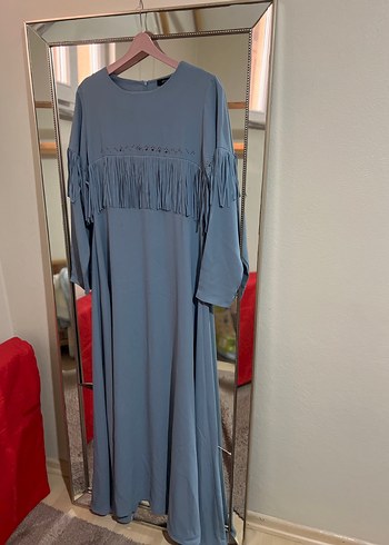 Uzun Kol mavi Bohem Nakışlı Elbise - Görsel 3