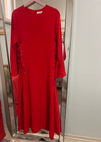 Kırmızı Uzun Kollu  Elbise - Görsel 2