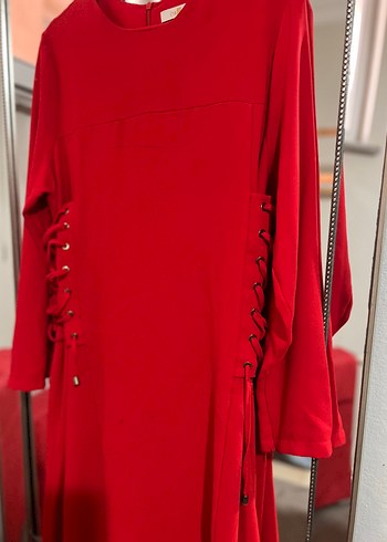 Kırmızı Uzun Kollu  Elbise - Görsel 3