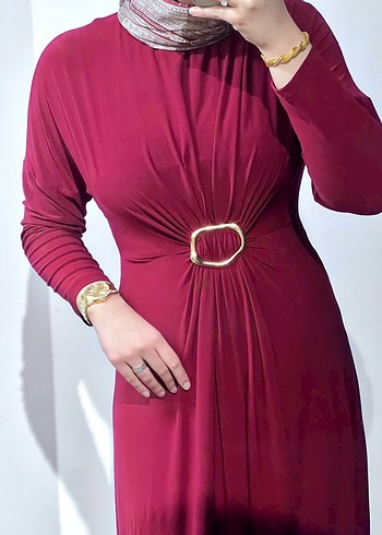 Bordo Drapeli Uzun Abiye Elbise - Görsel 2