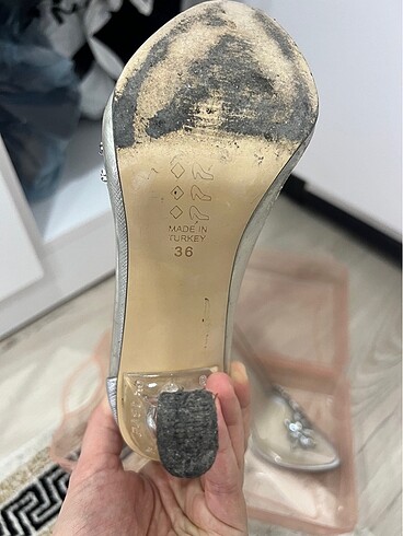 36 Beden gri Renk Şeffaf topuklu ayakkabı