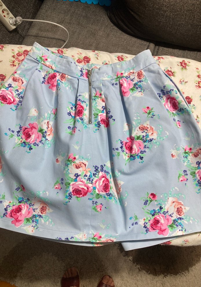 Mavi Çiçekli Vintage Mini Etek - Görsel 2