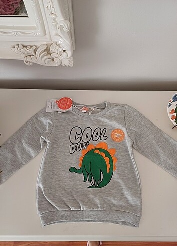 2 Yaş Beden gri Renk Koton 24-36 ay Bebek Sweatshirt