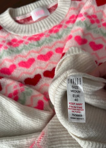 Kadın Çok Renkli Kalp Desenli Triko Kazak - Görsel 3