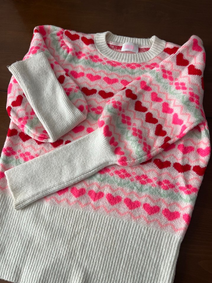 Kadın Çok Renkli Kalp Desenli Triko Kazak - Görsel 2