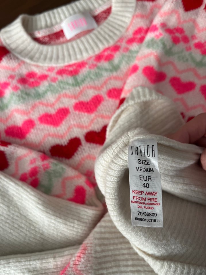 Kadın Çok Renkli Kalp Desenli Triko Kazak - Görsel 3