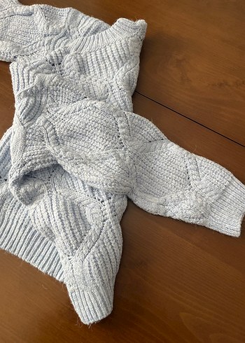 Bebe mavisi  Örgü Bohem Kısa Kollu Kadın Kazak - Görsel 2