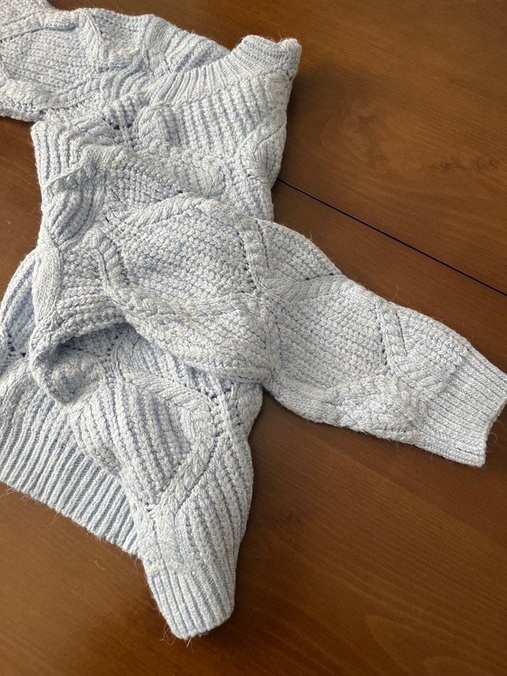 Bebe mavisi  Örgü Bohem Kısa Kollu Kadın Kazak - Görsel 2