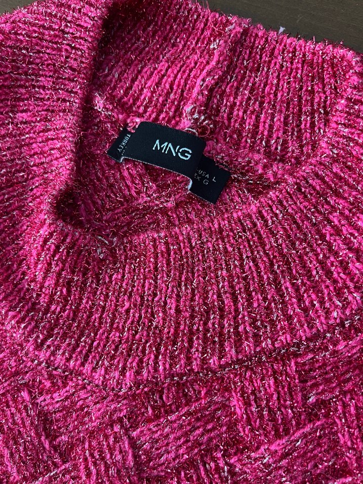 Mango Pembe Örgü Kolsuz Yüksek Yakalı Süveter - Görsel 2