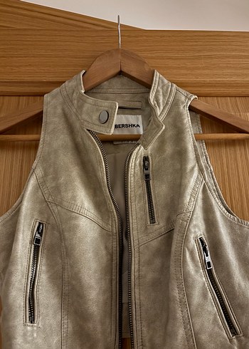s Beden camel Renk Bershka deri yelek