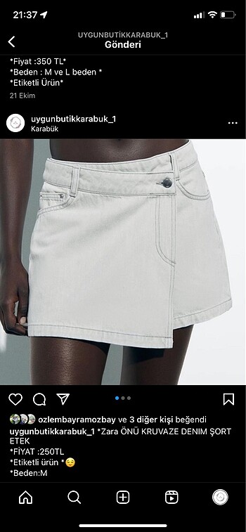 Zara önü kruvaze denim şort etek