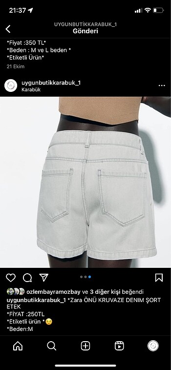 Zara Zara önü kruvaze denim şort etek