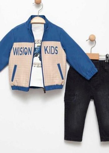 Düğmeli Kız Denim Ceket Gri Yaka - Görsel 8