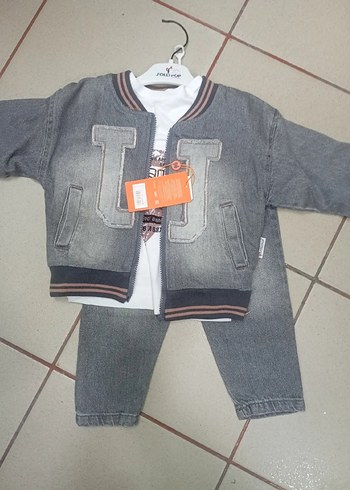 Düğmeli Kız Denim Ceket Gri Yaka - Görsel 18