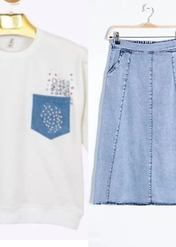 Düğmeli Kız Denim Ceket Gri Yaka - Görsel 7