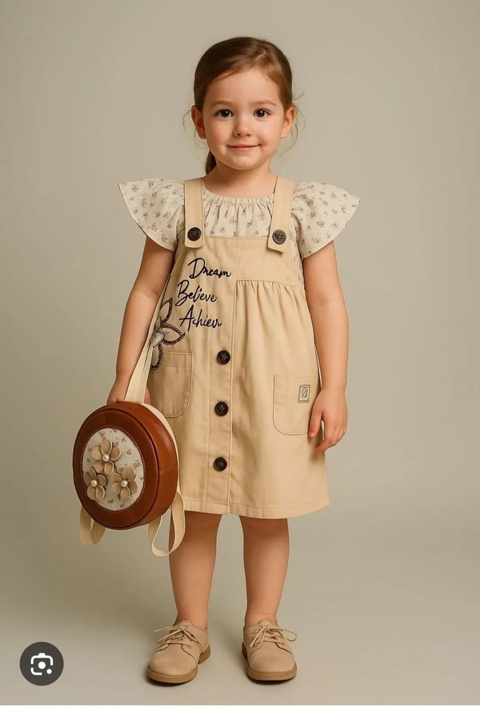 Kız Çocuk Pembe Nakışlı Kolsuz Elbise - Görsel 4