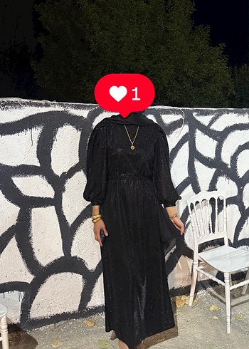 Drapeli Siyah Uzun Simli Elbise - Görsel 2