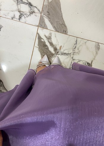 Uzun Kollu Mor Drapeli Uzun Abiye Elbise - Görsel 6