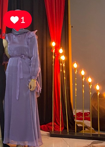 Uzun Kollu Mor Drapeli Uzun Abiye Elbise - Görsel 4