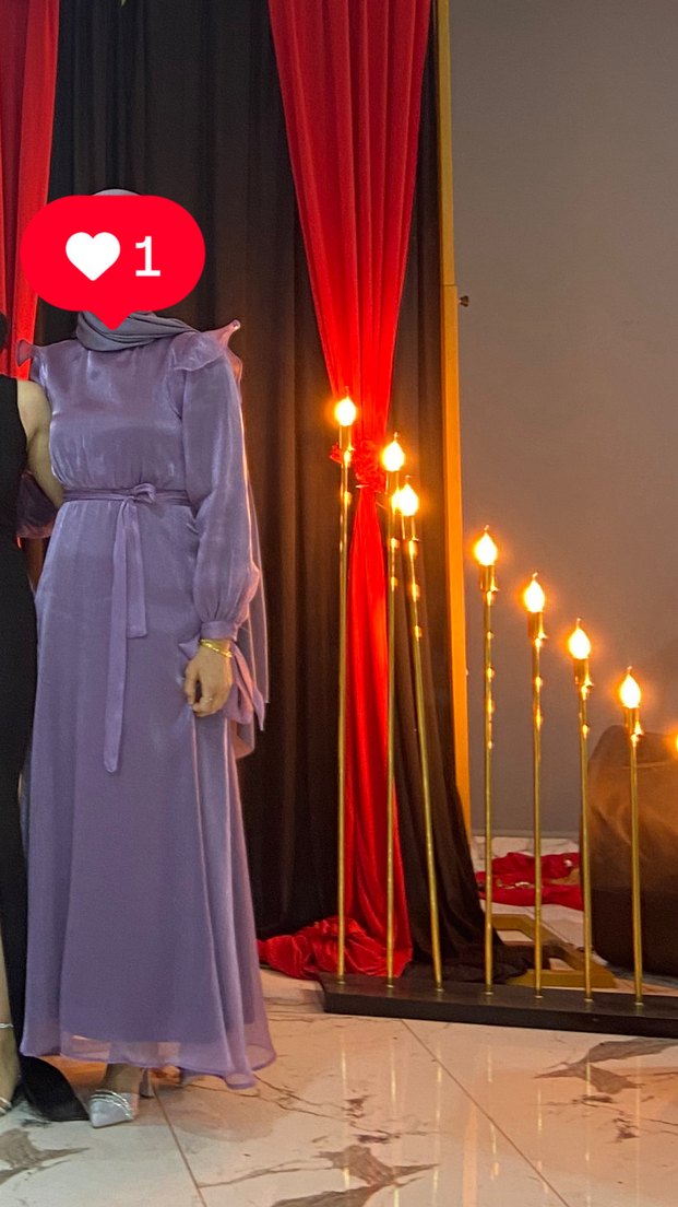 Uzun Kollu Mor Drapeli Uzun Abiye Elbise - Görsel 4