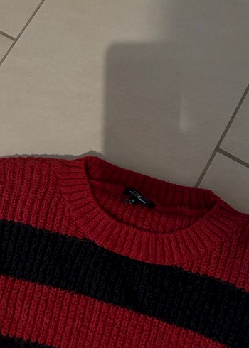 Mavi Jeans Kırmızı Siyah Çizgili Örgü Kadın Kazak