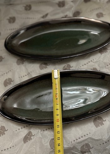 Koyu Haki Renkli Uzun Seramik Tabak - Görsel 5