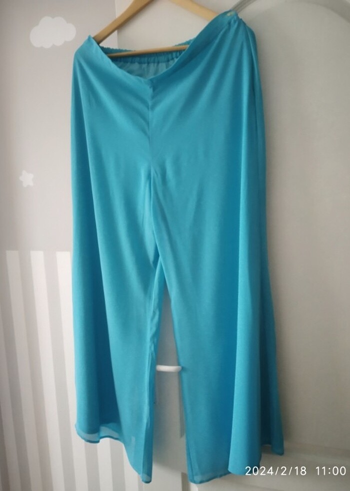 Abiye şifon turkuaz,52 beden. - Görsel 2